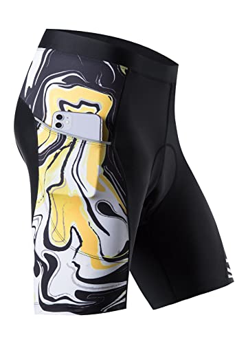 BALEAF Men's Cycling Shorts 4D Padded Bike Shorts Bicycle Riding Mountain Biking Chamois Gel Pockets UPF50+ Yellow L
