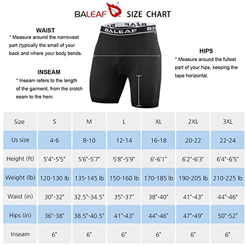 BALEAF Men's Bike Shorts with 4D Padding Cycling Underwear Padded Bicycle MTB Liner Mountain Biking Tights Road Riding Black L