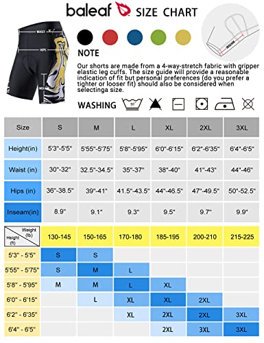BALEAF Men's Cycling Shorts 4D Padded Bike Shorts Bicycle Riding Mountain Biking Chamois Gel Pockets UPF50+ Yellow L