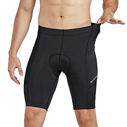 BALEAF Men's Padded Bike Shorts Cycling Tights 3D Padding Bicycle Accessories Road Biking MTB Pockets UPF 50+ Black Size L
