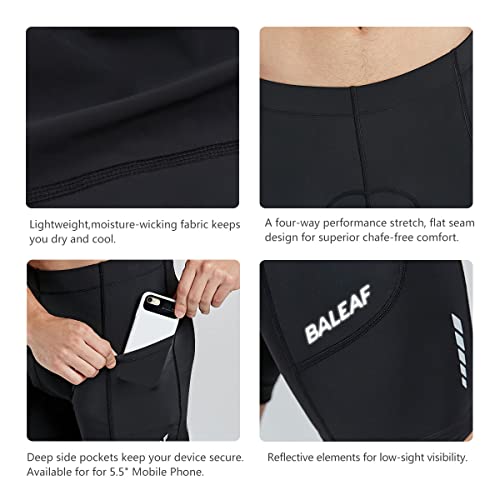 BALEAF Men's Padded Bike Shorts Cycling Tights 3D Padding Bicycle Accessories Road Biking MTB Pockets UPF 50+ Black Size L