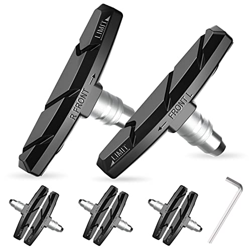 Alritz Bike Brake Pads Set, 6 PCS Road Mountain Bicycle V-Brake Blocks Shoes with Hex Nut and Shims, No Noise No Skid, 70mm, for Front and Back Wheel (Black)