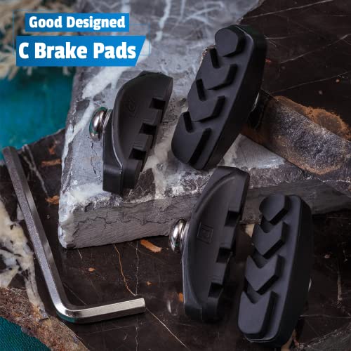 ELAPCO Bike Brake Pads 4 PCS with Installation Tool Caliper, Bicycle Brake Pads Ideal Road Brake Pads for Mountain Riders, C Shaped 50MM Pads for Mountain Bike Brake Pads, Reliable in Wet Condition