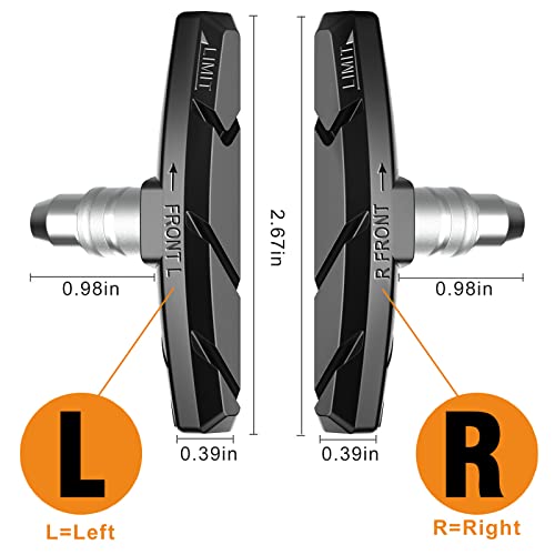 Alritz Bike Brake Pads Set, 6 PCS Road Mountain Bicycle V-Brake Blocks Shoes with Hex Nut and Shims, No Noise No Skid, 70mm, for Front and Back Wheel (Black)