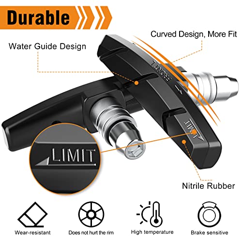 Alritz Bike Brake Pads Set, 6 PCS Road Mountain Bicycle V-Brake Blocks Shoes with Hex Nut and Shims, No Noise No Skid, 70mm, for Front and Back Wheel (Black)