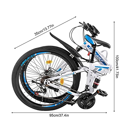 Blue & White 26" Folding Mountain Bike