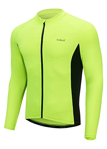 BALEAF Men's Cycling Jersey Long Sleeve Road Biking Bicycle Gear Mountain Bike Shirts Full Zip Pockets UPF50+ Fluorescent Yellow L
