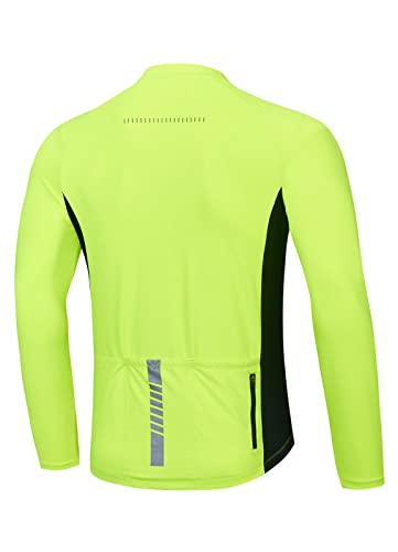 BALEAF Men's Cycling Jersey Long Sleeve Road Biking Bicycle Gear Mountain Bike Shirts Full Zip Pockets UPF50+ Fluorescent Yellow L