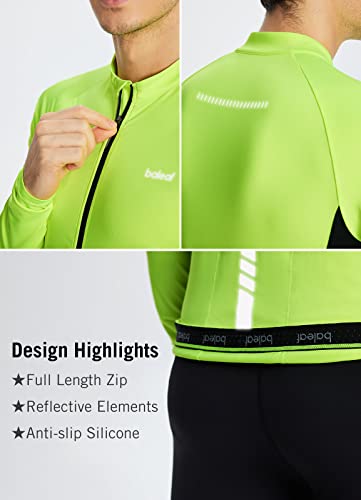 BALEAF Men's Cycling Jersey Long Sleeve Road Biking Bicycle Gear Mountain Bike Shirts Full Zip Pockets UPF50+ Fluorescent Yellow L