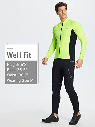 BALEAF Men's Cycling Jersey Long Sleeve Road Biking Bicycle Gear Mountain Bike Shirts Full Zip Pockets UPF50+ Fluorescent Yellow L