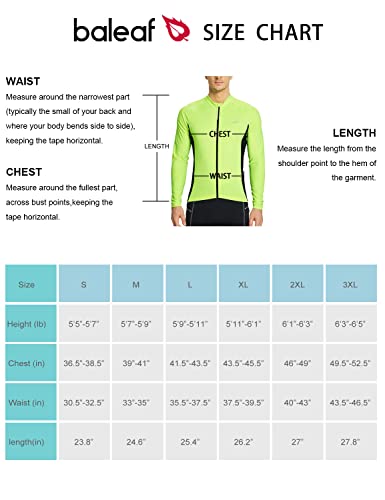 BALEAF Men's Cycling Jersey Long Sleeve Road Biking Bicycle Gear Mountain Bike Shirts Full Zip Pockets UPF50+ Fluorescent Yellow L