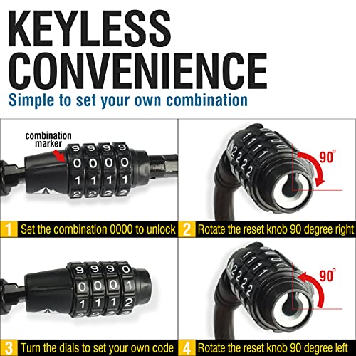 MARQUE Bike Lock Cable with Resettable Combination - 10FT
