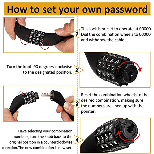 Sanwo Bike Cable Lock with 4-Digit Combination