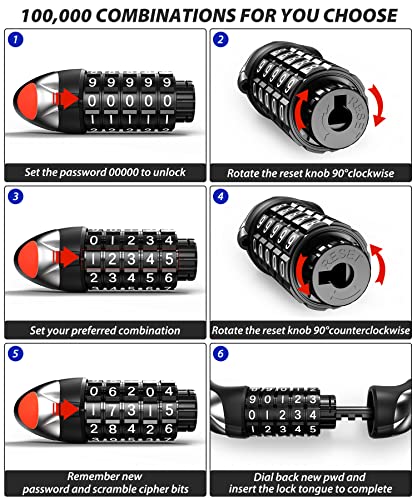 Sportneer 6ft Bike Cable Lock with Light