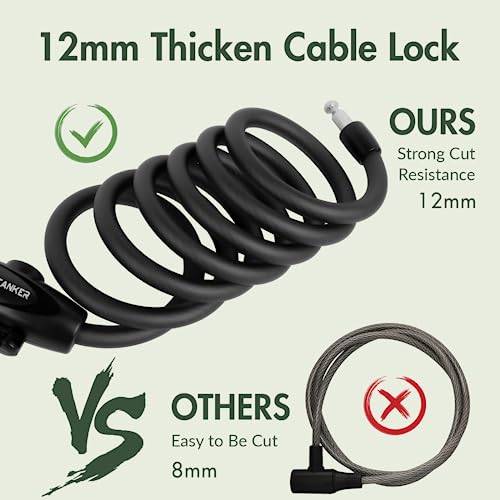 Titanker Bike Locks with Keys, Bike Lock Cable 4 Feet Coiled Secure Bike Cable Lock with Mounting Bracket, 1/2 Inch Diameter