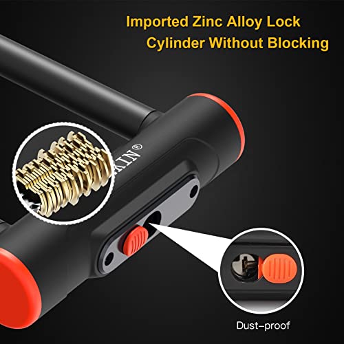 INTEKIN 16mm U Lock for Bicycle Heavy Duty with 3 Keys for Road/ Mountain Bikes