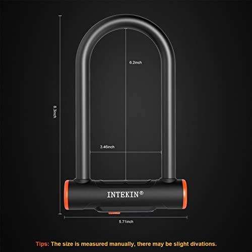 INTEKIN 16mm U Lock for Bicycle Heavy Duty with 3 Keys for Road/ Mountain Bikes