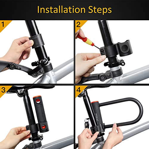 INTEKIN 16mm U Lock for Bicycle Heavy Duty with 3 Keys for Road/ Mountain Bikes
