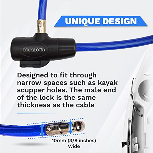 DocksLocks Anti-Theft Weatherproof Straight Security Cable with Key Lock for Kayaks, Bicycles, Paddleboards, Equipment and More 10ft