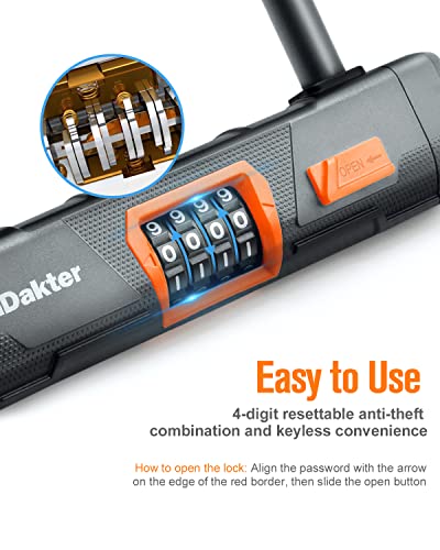 NDakter U Lock with Cable, 14.6mm Heavy Duty Bike Locks and 12mm x1.5m Cable, 4-Digit Resettable Combination Bike U Lock, Bicycle Lock for Electric Bike, Bike, Electric Scooter, Motorcycle, Gate, Door
