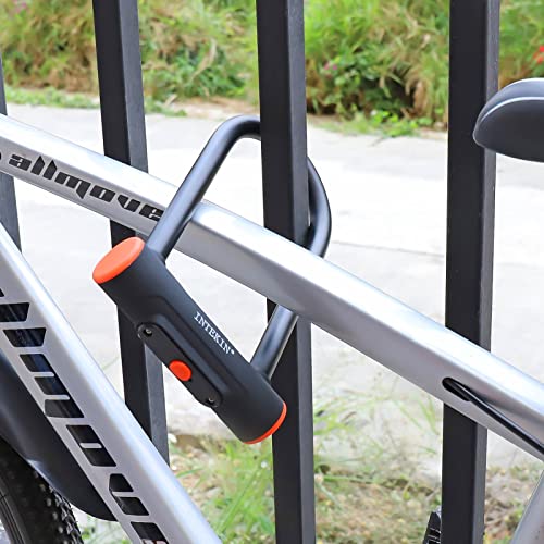 INTEKIN 16mm U Lock for Bicycle Heavy Duty with 3 Keys for Road/ Mountain Bikes