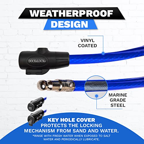 DocksLocks Anti-Theft Weatherproof Straight Security Cable with Key Lock for Kayaks, Bicycles, Paddleboards, Equipment and More 10ft