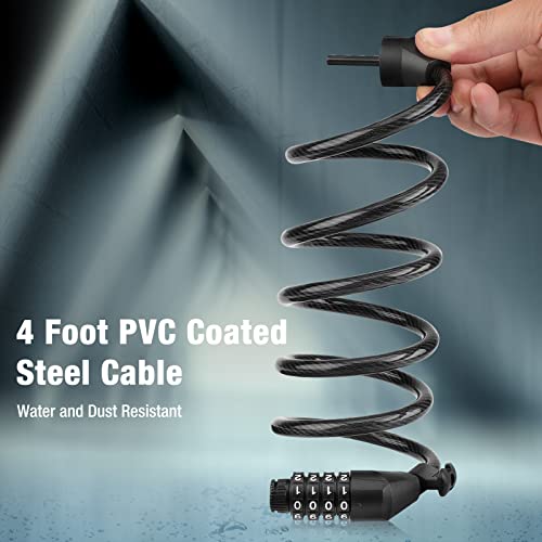 ValueMax 4FT Cable Bike Lock, 4 Digit Resettable Combination Codes, with Secure Mount Bracket, for Bicycle/Scooter/Glass Door