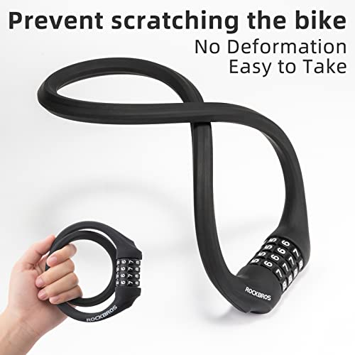 ROCKBROS Bike Lock Cable Locks with Combination Anti Theft 4 Digit Combination Bike Lock Lightweight Bicycle Lock Silicone Cable Lock 1.83 Feet