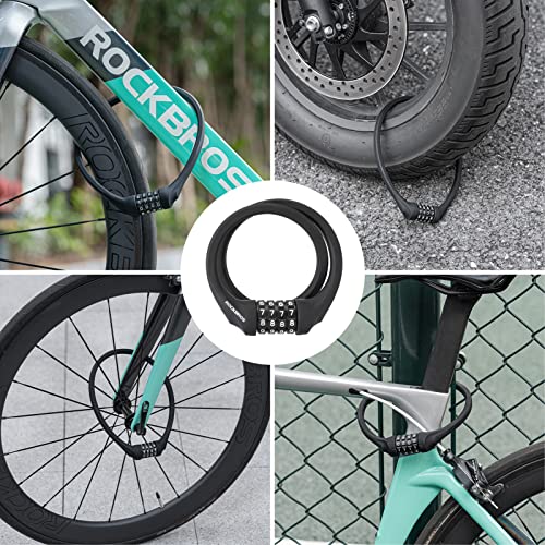 ROCKBROS Bike Lock Cable Locks with Combination Anti Theft 4 Digit Combination Bike Lock Lightweight Bicycle Lock Silicone Cable Lock 1.83 Feet