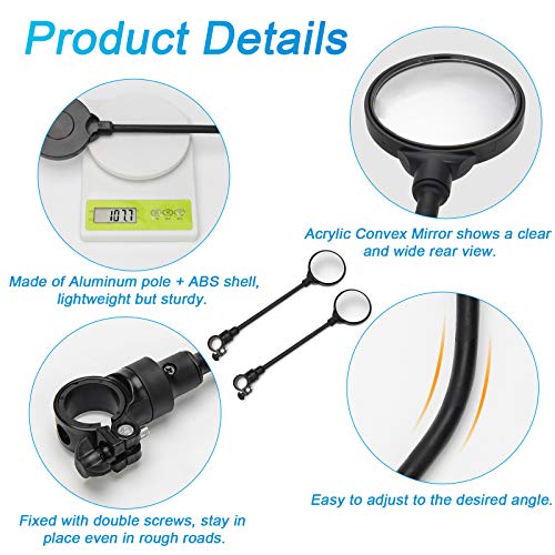 Adjustable Rear View Mirrors for Bicycles - 2 Pack