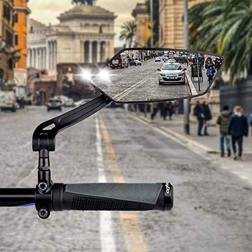 2021 New Blast-resistant Adjustable Bike Rearview Mirror with Large Lens,MTB Bicycle Mirror for Handlebars (BLACK, Left side)