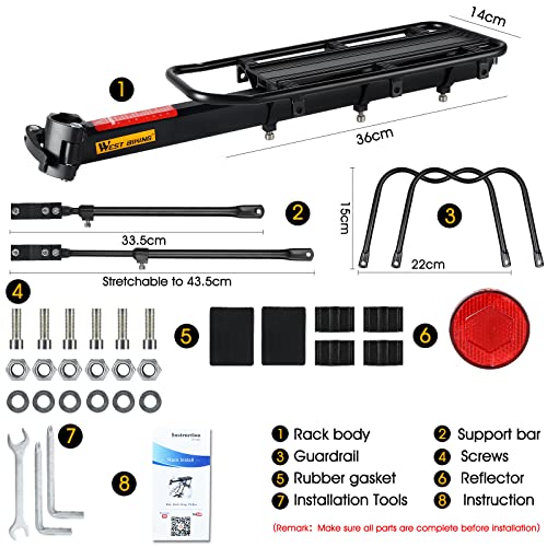 Adjustable Bike Cargo Rack with 110Lb Capacity
