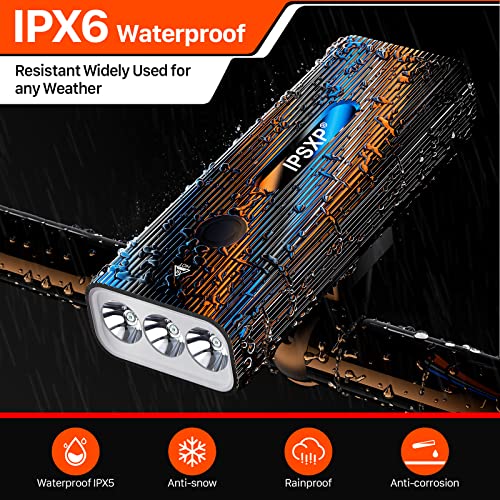 IPSXP 2023 New 8500 Lumens Bike Lights,Headlight Runtime 14+ Hours & 5200mAh with Power Bank Function,IPX6 Waterproof,Super Bright Bike Lights for Night Riding,USB Rechargeable & 5 Light Modes