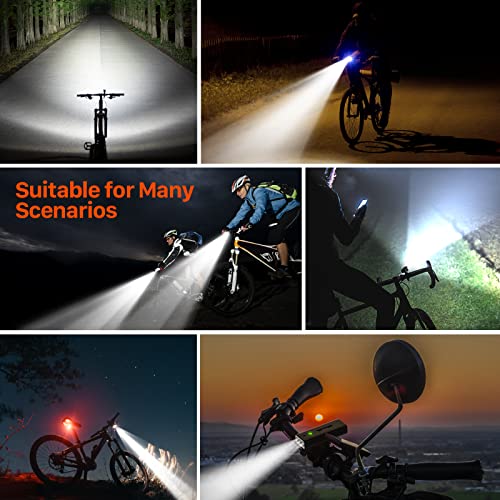 IPSXP 2023 New 8500 Lumens Bike Lights,Headlight Runtime 14+ Hours & 5200mAh with Power Bank Function,IPX6 Waterproof,Super Bright Bike Lights for Night Riding,USB Rechargeable & 5 Light Modes