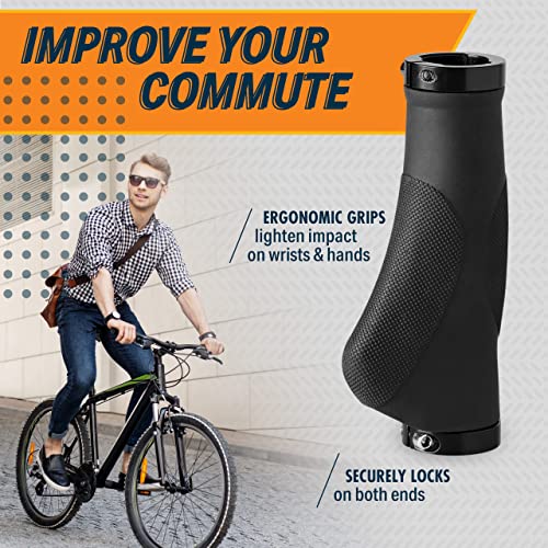 Bikeroo Bike Grips for Handlebar - Non-Slip, Comfortable, Rubber Bike Handle Grips for Outdoor Use - Dirt, Road, Mountain Bicycle Grips (130mm)﻿