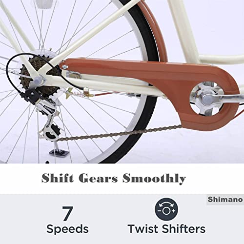 Beige Women's Comfort Cruiser Bike, 7-Speed, Basketed (26")