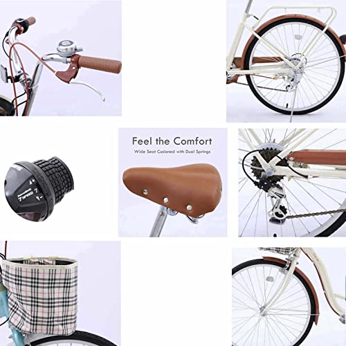 Beige Women's Comfort Cruiser Bike, 7-Speed, Basketed (26")