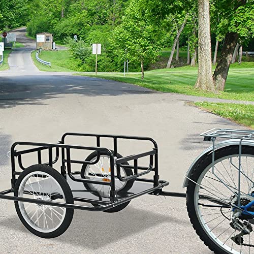 Bike Cargo Trailer 110lbs Max Load, Foldable Bicycle Trailer w/Hitch, Heavy Duty Utility Cargo Trailer with Wheels for Carrying Stuff Groceries Luggage, Heavy-Duty Bike Trailer, Black