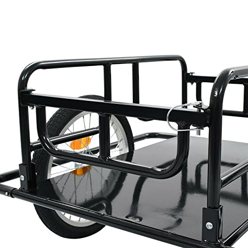 Bike Cargo Trailer 110lbs Max Load, Foldable Bicycle Trailer w/Hitch, Heavy Duty Utility Cargo Trailer with Wheels for Carrying Stuff Groceries Luggage, Heavy-Duty Bike Trailer, Black