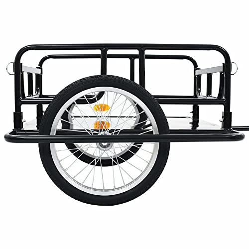Bike Cargo Trailer 110lbs Max Load, Foldable Bicycle Trailer w/Hitch, Heavy Duty Utility Cargo Trailer with Wheels for Carrying Stuff Groceries Luggage, Heavy-Duty Bike Trailer, Black