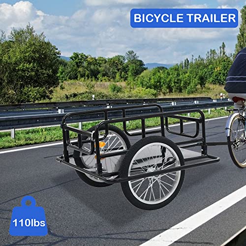 Bike Cargo Trailer 110lbs Max Load, Foldable Bicycle Trailer w/Hitch, Heavy Duty Utility Cargo Trailer with Wheels for Carrying Stuff Groceries Luggage, Heavy-Duty Bike Trailer, Black