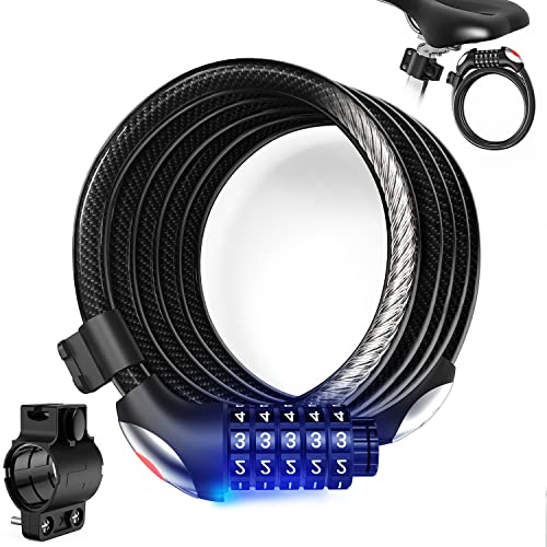 Sportneer 6ft Bike Cable Lock with Light