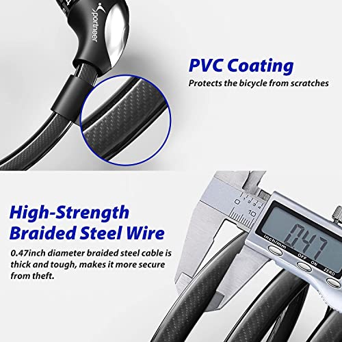 Sportneer 6ft Bike Cable Lock with Light