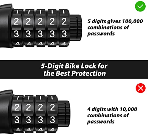 Sportneer 6ft Bike Cable Lock with Light