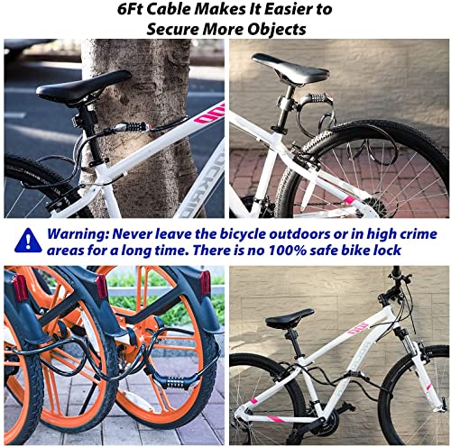 Sportneer 6ft Bike Cable Lock with Light