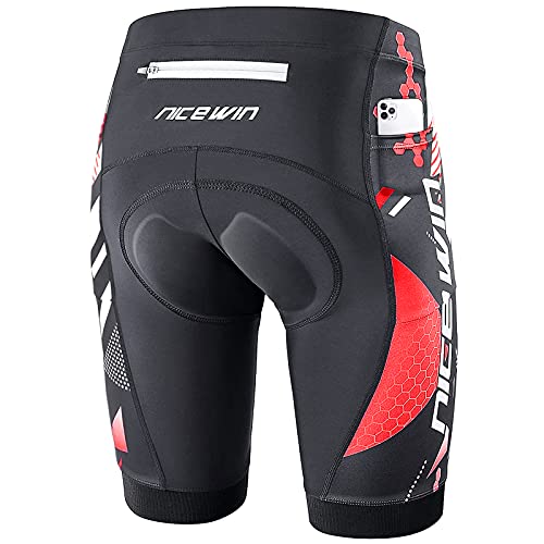 Men's Cycling Shorts Anti-Slip Leg 4D Padded Bike Shorts with 3-Pockets Breathable Biking Bicycle Motorcycle Half-Pants Red M