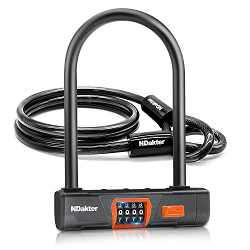 NDakter U Lock with Cable, 14.6mm Heavy Duty Bike Locks and 12mm x1.5m Cable, 4-Digit Resettable Combination Bike U Lock, Bicycle Lock for Electric Bike, Bike, Electric Scooter, Motorcycle, Gate, Door