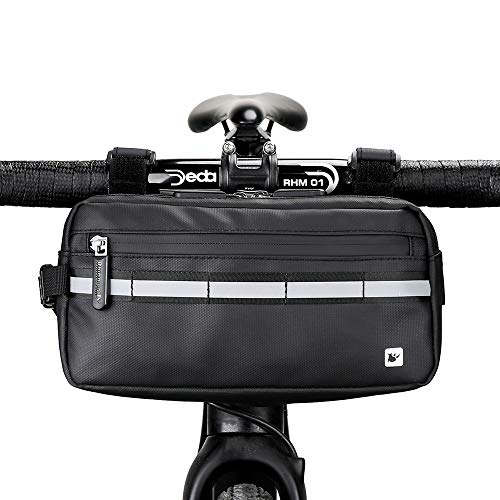 Bike Handlebar Bag Storage Pouch for Bicycle Front Bike Rack Bag for Mountain Bike, Road Bike With Reflective Strip 5 IN 1 Chest Shoulder Hand Waist Bag (Black)