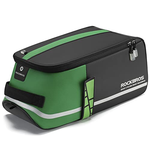 ROCKBROS Bike Rear Rack Bag Bike Trunk Bag Reflective Bicycle Rear Seat Saddle Bag Cycling Luggage Panniers with Shoulder Straps, Green Rain Cover