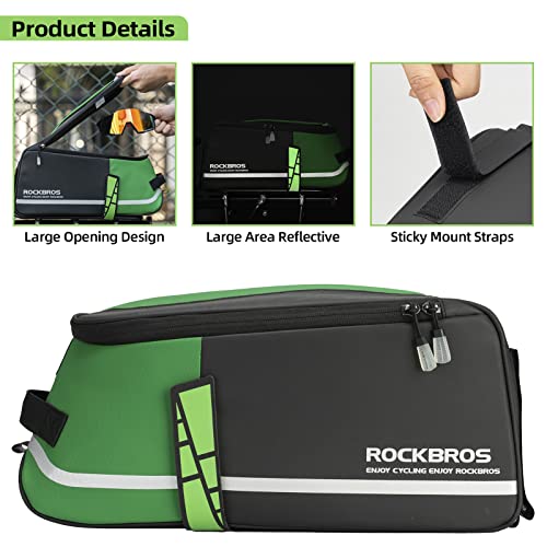 ROCKBROS Bike Rear Rack Bag Bike Trunk Bag Reflective Bicycle Rear Seat Saddle Bag Cycling Luggage Panniers with Shoulder Straps, Green Rain Cover